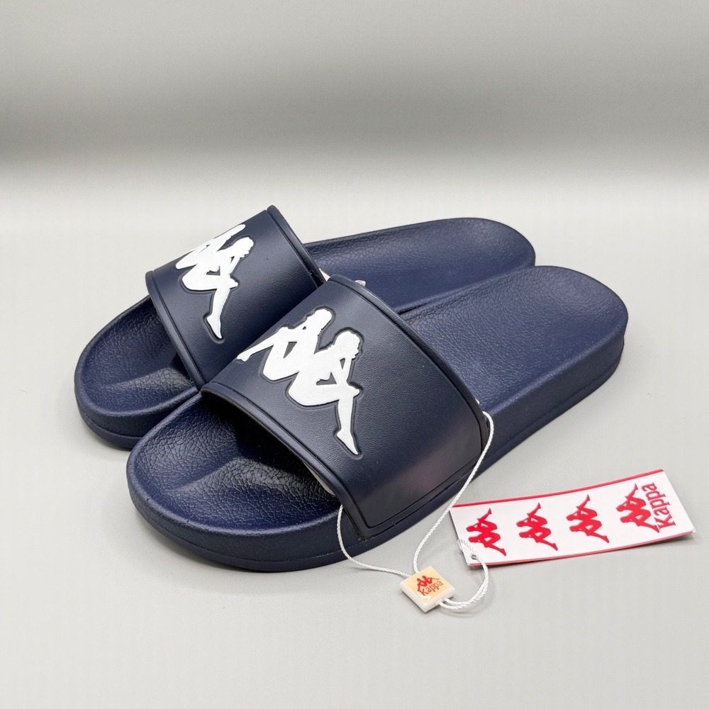 Kappa Authentic Adam 2 Slides Navy Blue White Omini Logo Sandals Mens 9 NIB